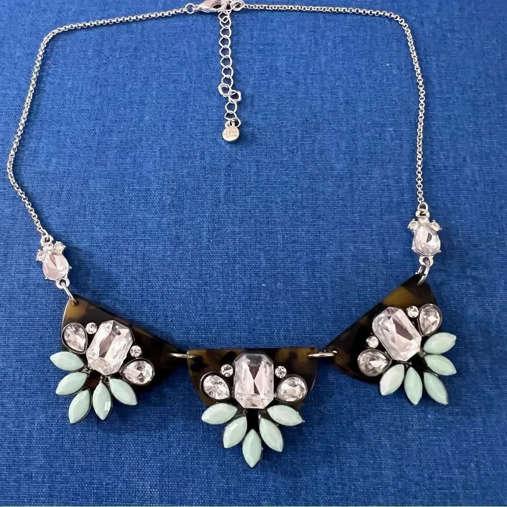 Liz‎ Claiborne Tortoise Shell Aqua/Crystal Stone Statement Necklace